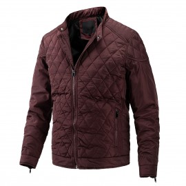 Men Quilted Coat with Pockets Stand Collar Zip up Jacket for Winter Fall